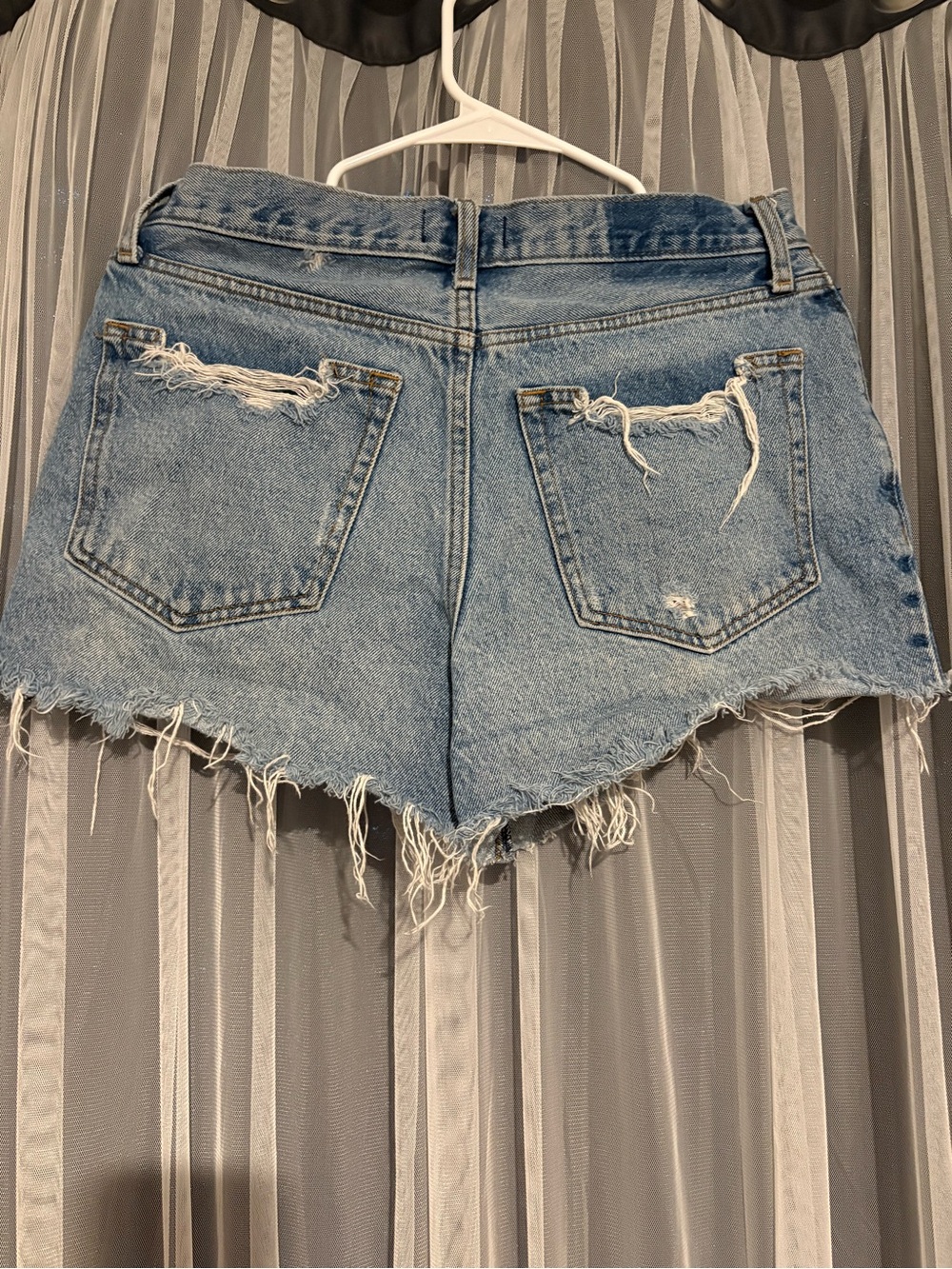 Abercrombie & Fitch Light Blue Distressed Denim Cutoff Shorts - Picture 3 of 3
